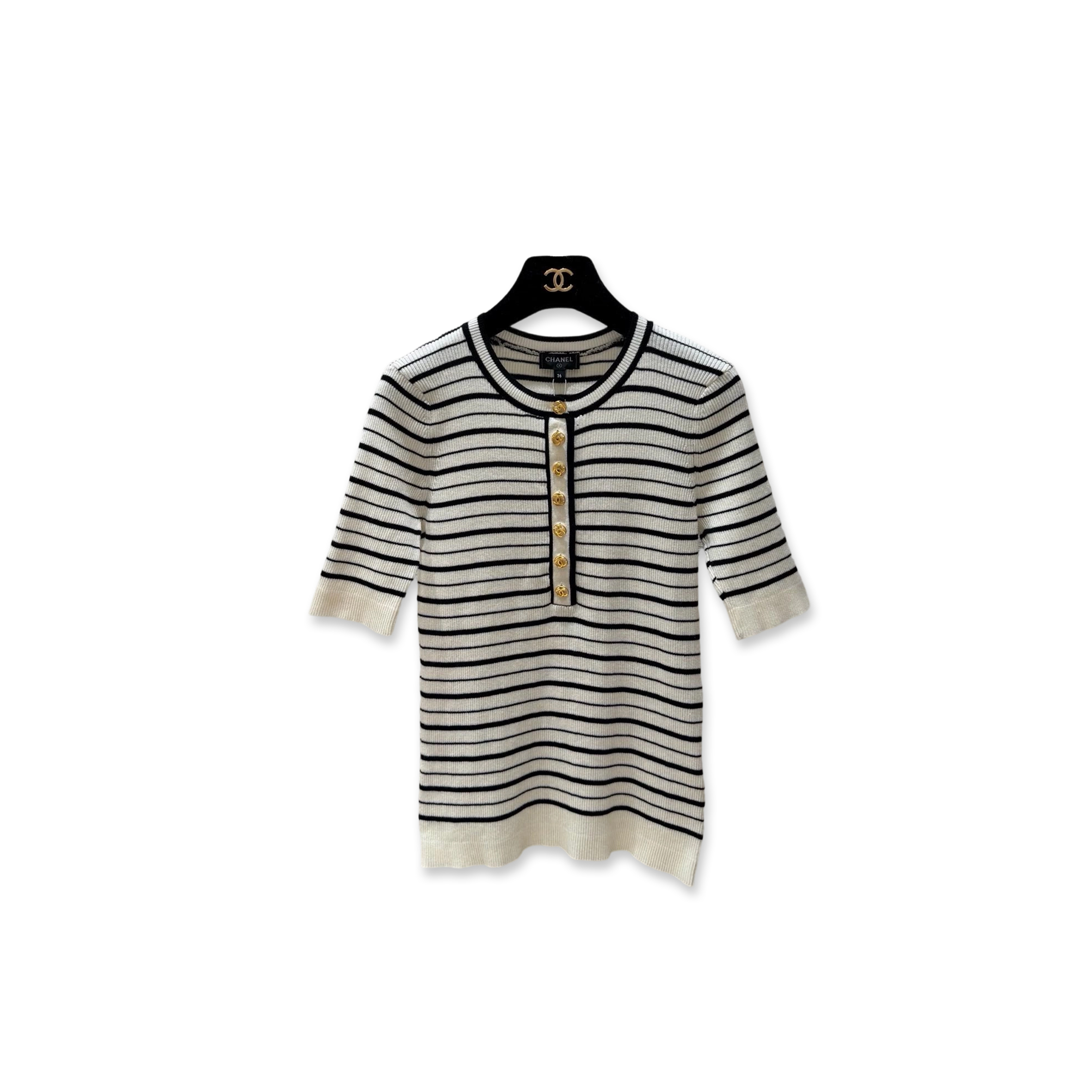 CHANEL STRIPED KNIT TOP